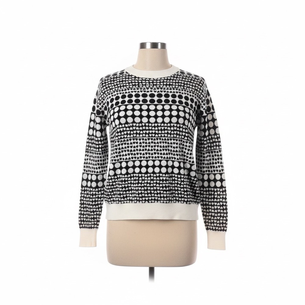 LOFT Sweater Womens Small Black White Geometric Print Crew Neck Long Sleeve Knit